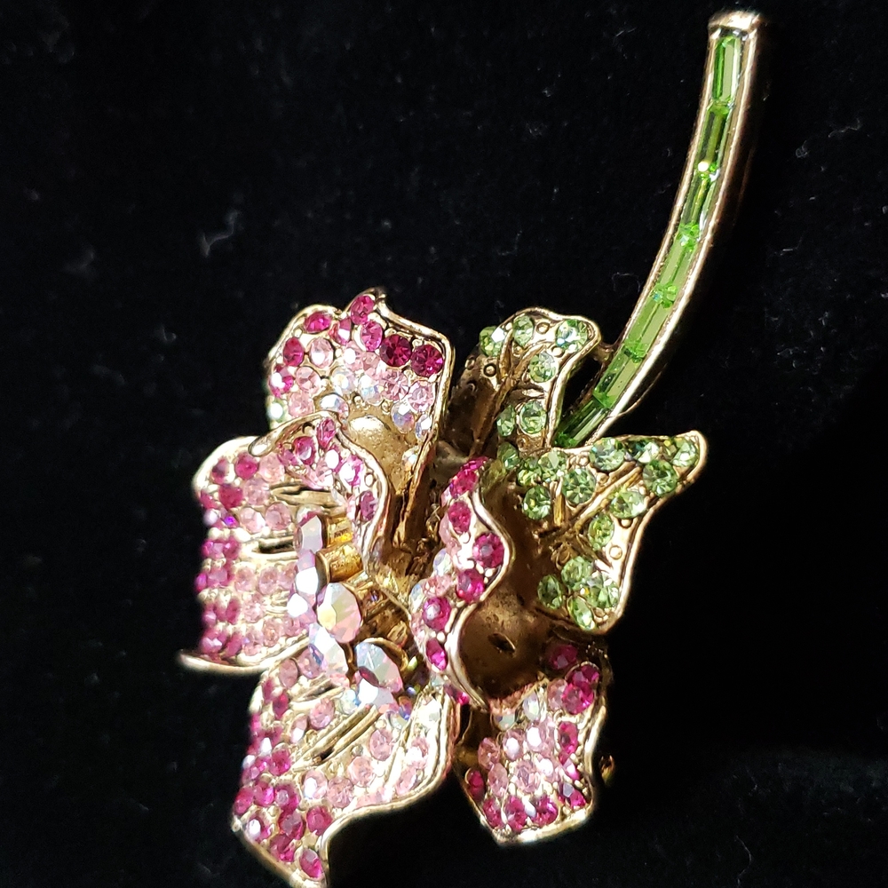 VTG Stunning Rose multicolor Rhinestone Brooch, - Picture 4 of 10